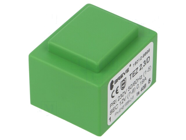 Transformator: ingegoten; 2,3VA; 230VAC; 12V; 192mA; PCB; IP00; TEZ Transformator: ingegoten; 2,3VA; 230VAC; 12V; 192mA; PCB; IP00; TEZ